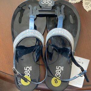 385 Fifth Black Sandals with Rhinestone Embellishments